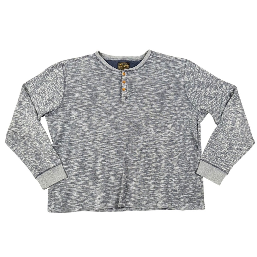 Lucky Brand Mens XL Henley Shirt Blue White Space Dye‎ Marled Long Sleeve